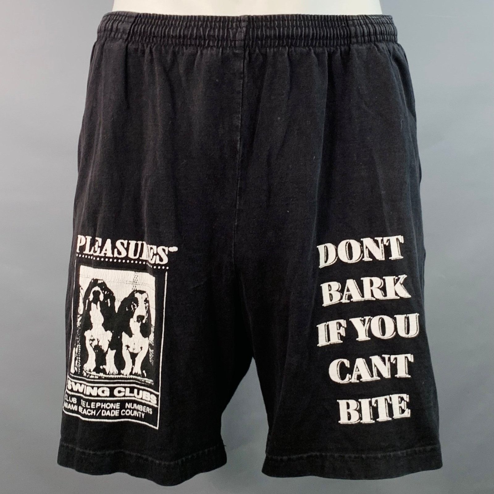 Pleasures PLEASURES Size XL Black White Print Cotton Drawstring Shorts Size US 37 - 1 Thumbnail