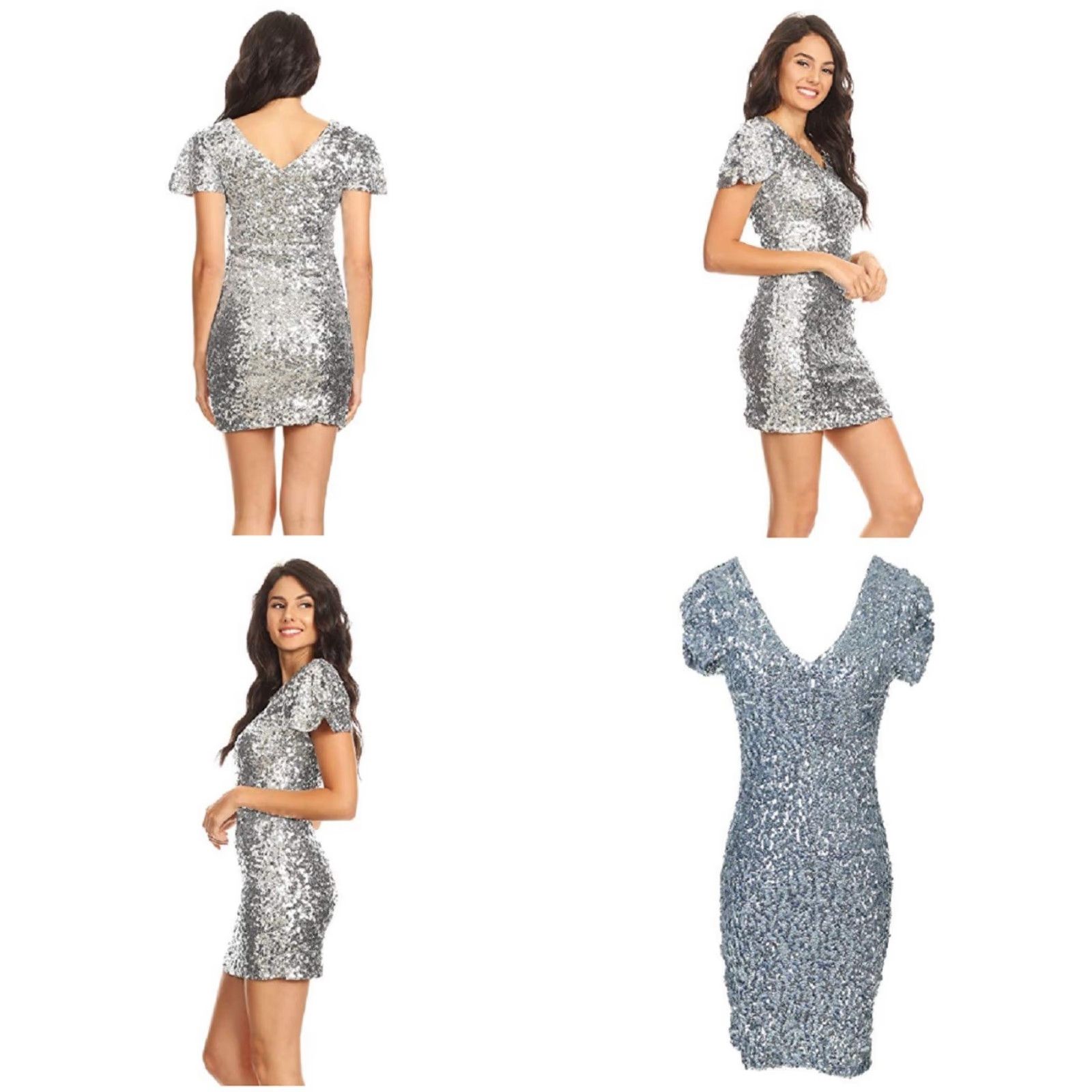 Vintage ANNA VINTAGE Sexy Short Sleeve Sequin Bodycon Mini Cocktail Party Dress 2XL Silver Womens Size 40" / US 18 - 6 Thumbnail