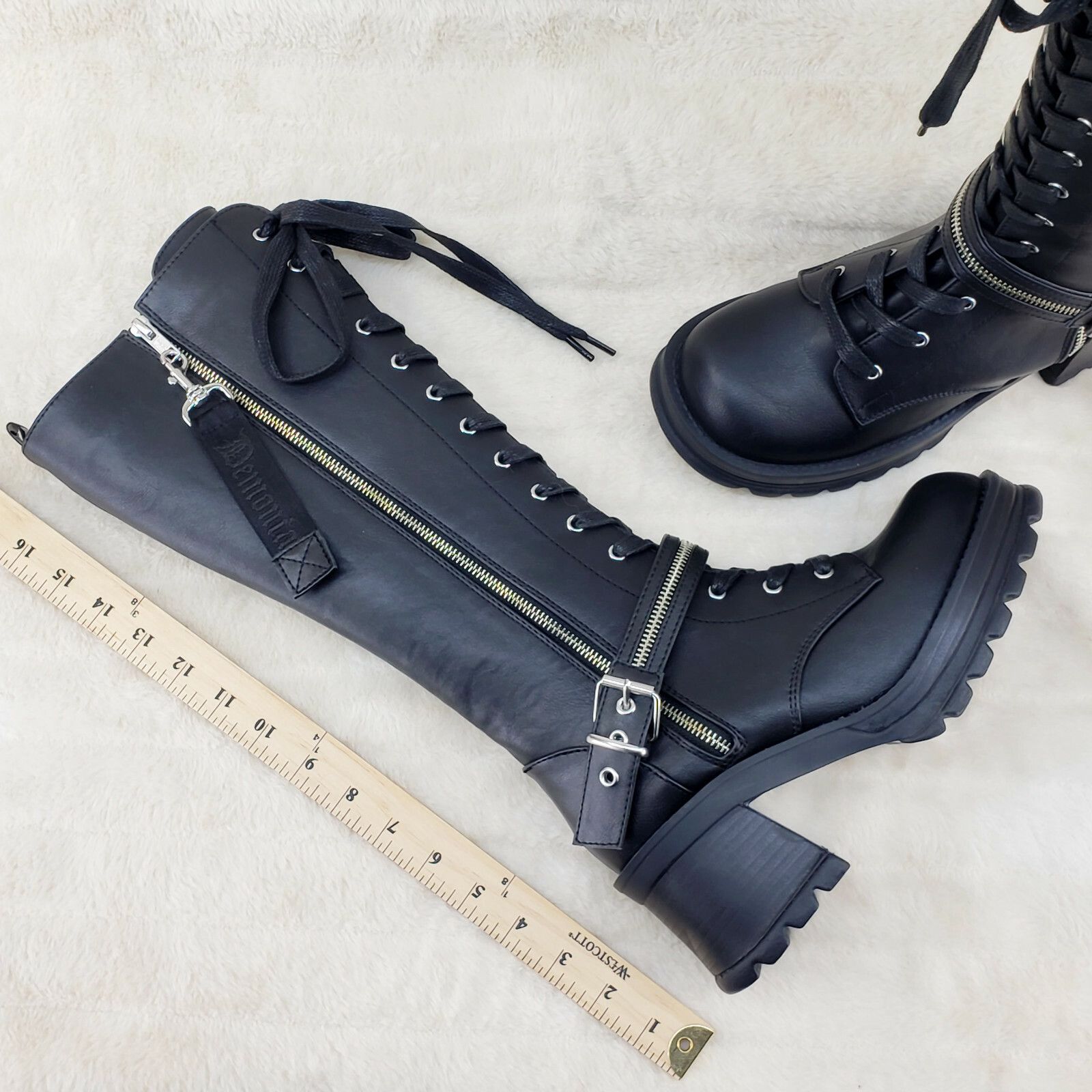 Demonia Cult DEMONIA Bratty 206 Zipper Strap Biker Goth Punk Lace Up Knee Size US 6 / IT 36 - 7 Thumbnail