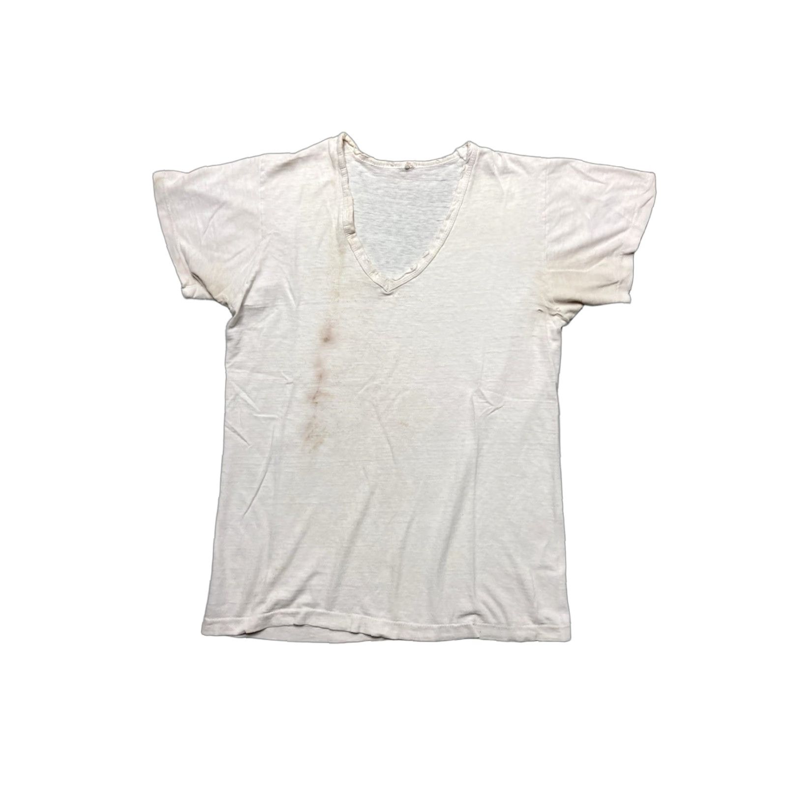 Fruit Of The Loom VINTAGE 70s blank white T-shirt V-Neck Fruit of the Loom Grunge Medium M Mens Size US M / EU 48-50 / 2 - 1 Thumbnail