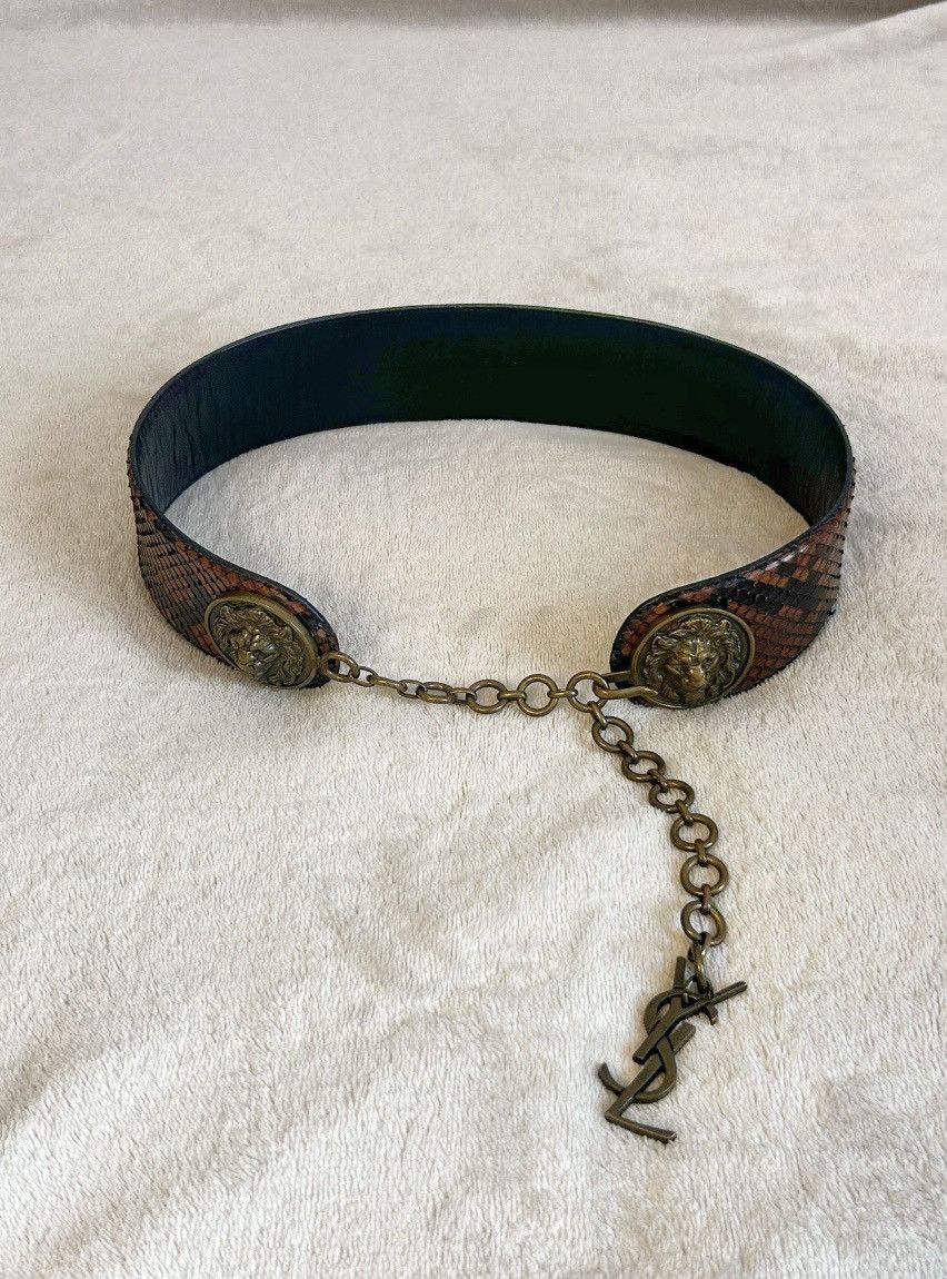 Yves Saint Laurent YSL Vintage Collector Logo // Lion Head Python & Chain Belt Size ONE SIZE - 4 Thumbnail
