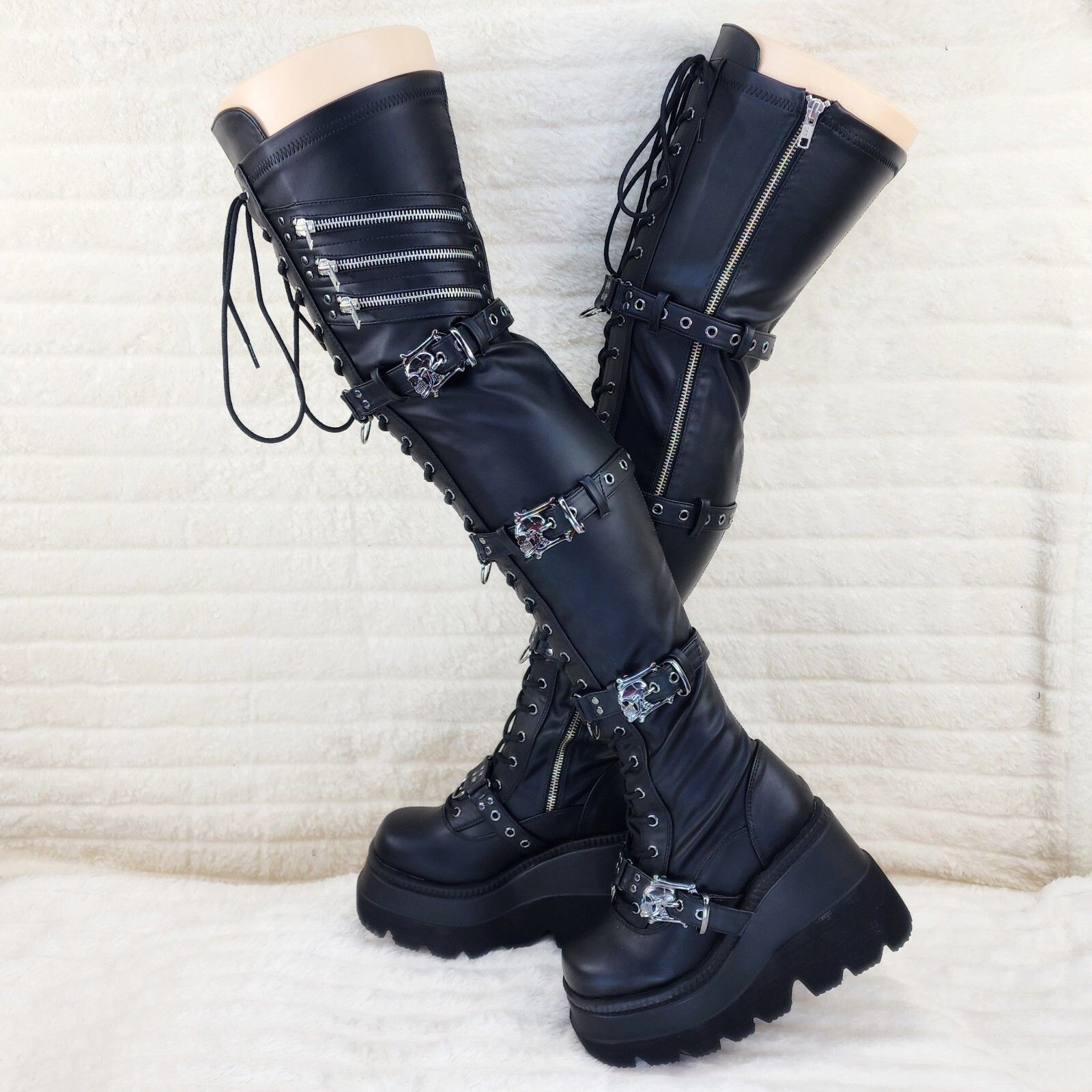 Other Shaker 420 Black sTRETCH 4.5" Wedge Heel OTK Thigh Boots Sku Size US 10 / IT 40 - 3 Thumbnail