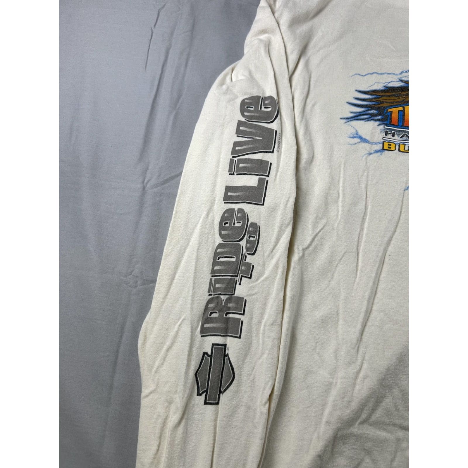 Harley Davidson VINTAGE Harley-Davidson Shirt Mens 2XL Thunder Eagle Long Sleeve Hit Montana White Off-White Crew Neck Graphic Print USA Motorcycle Biker USA - Size US XXL / EU 58 / 5 - 5 Thumbnail