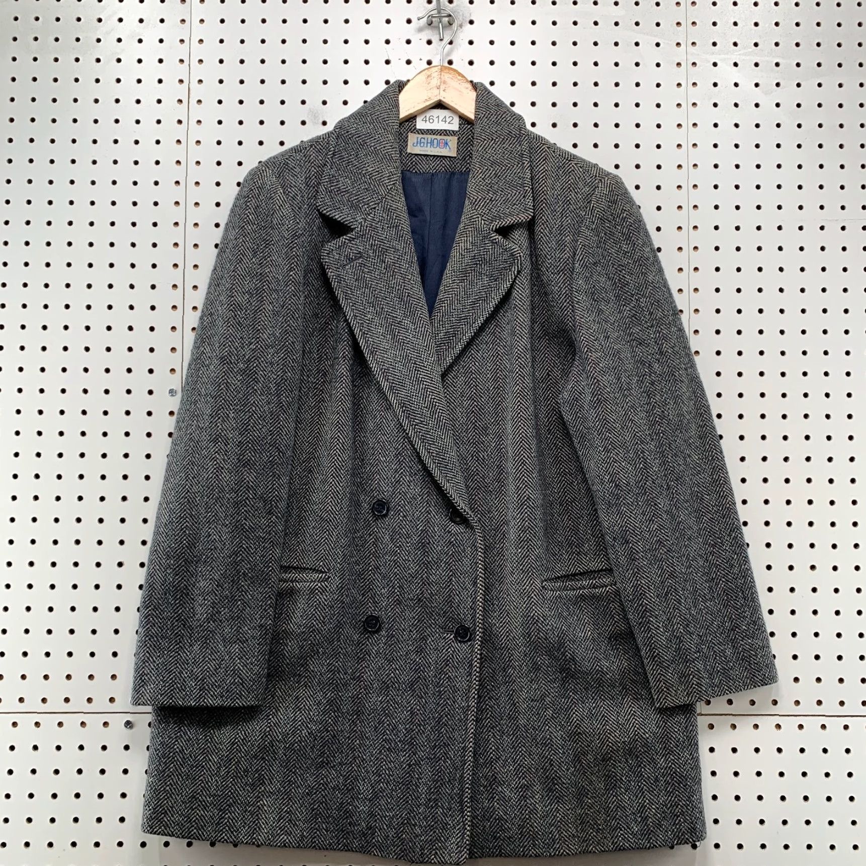 Vintage VINTAGE J.G. Hook Tweed Wool Overcoat Womens XL Herringbone Double Breasted Coat Size XL / US 12-14 / IT 48-50 - 2 Thumbnail