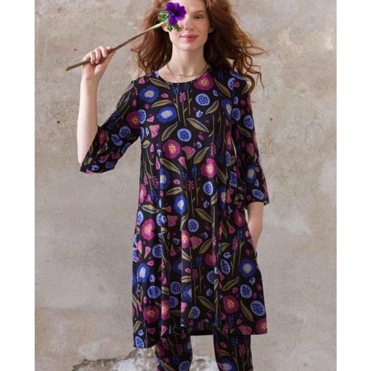 Guru Gudrun Sjödén Violette Floral Tunic Dress Boho Artsy Lagenlo Size L / US 10 / IT 46 - 1 Thumbnail