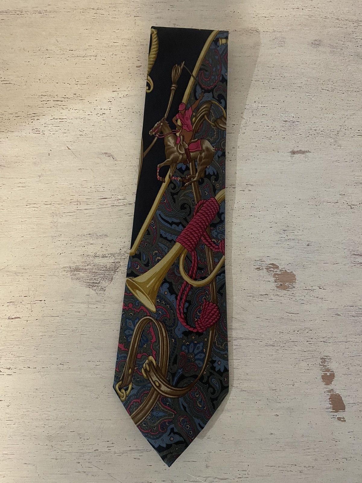 Polo Ralph Lauren × Vintage Rare Paisley-Polo Player Print Silk Tie Size ONE SIZE - 1 Thumbnail