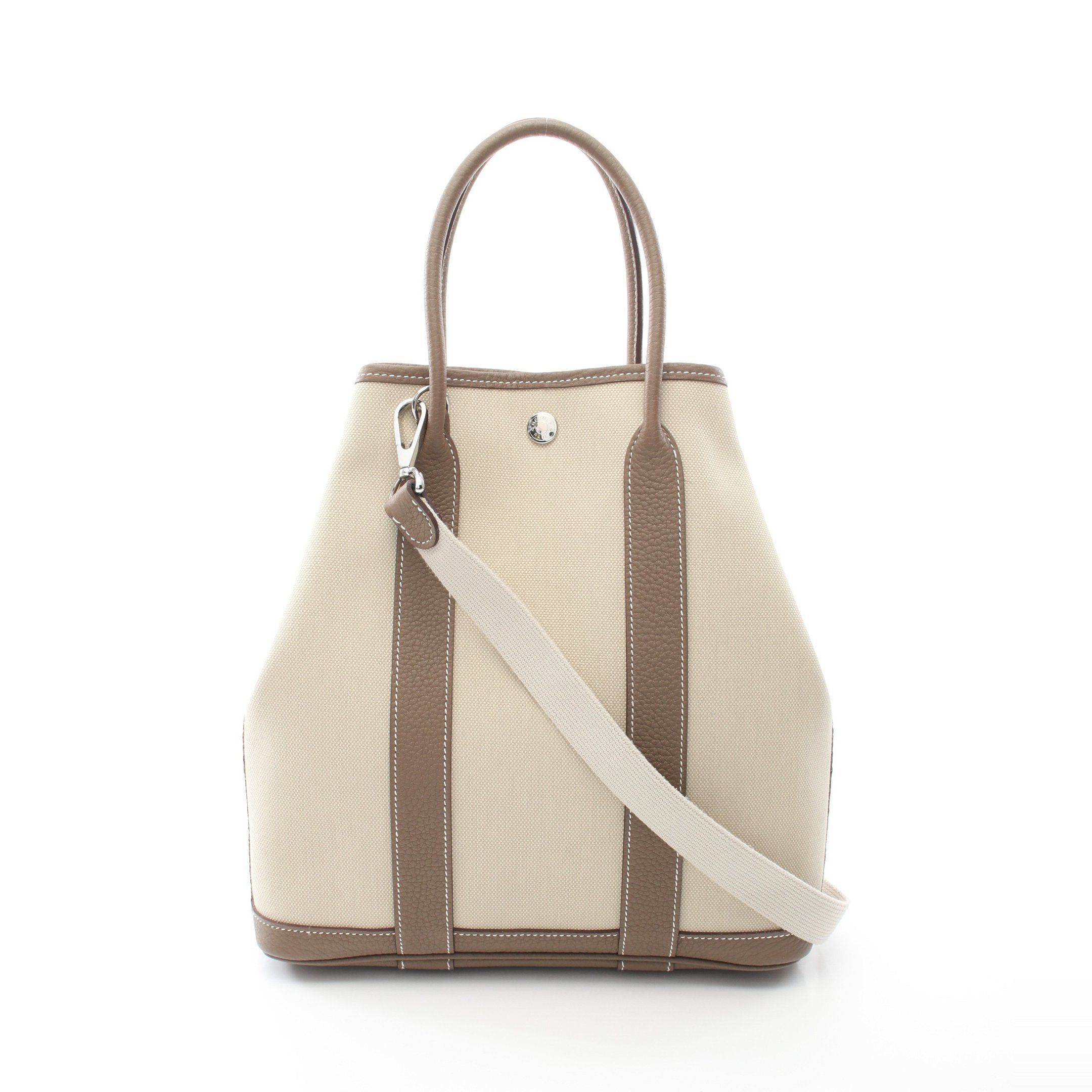 Hermes Hermes Garden File Pm Etoupe Betton Handbag Tote Bag Toile Military Negonda Leather Ivory Gray Brown Silver Hardware Z Stamp Size ONE SIZE - 1 Thumbnail