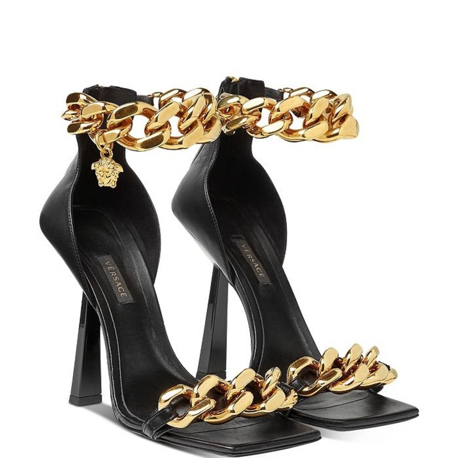 Versace Versace Black and Gold Chain Accent Heels Size US 6.5 / IT 36.5 - 1 Thumbnail