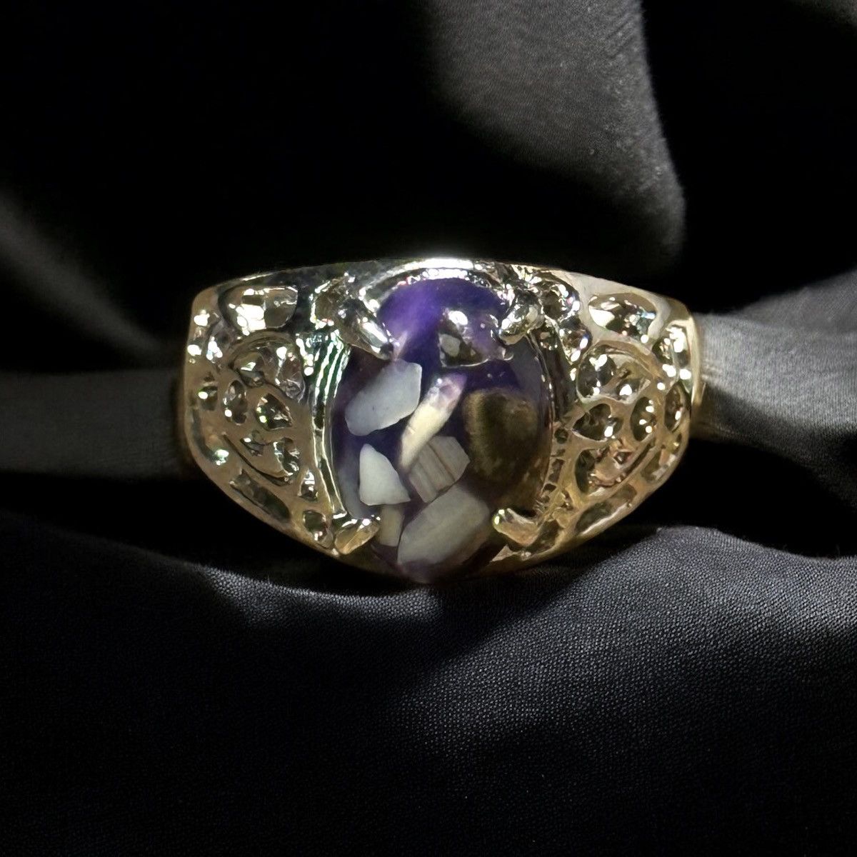Other × Vintage Vintage Shuai jun purple abalone inlay stone ring Size ONE SIZE - 1 Thumbnail