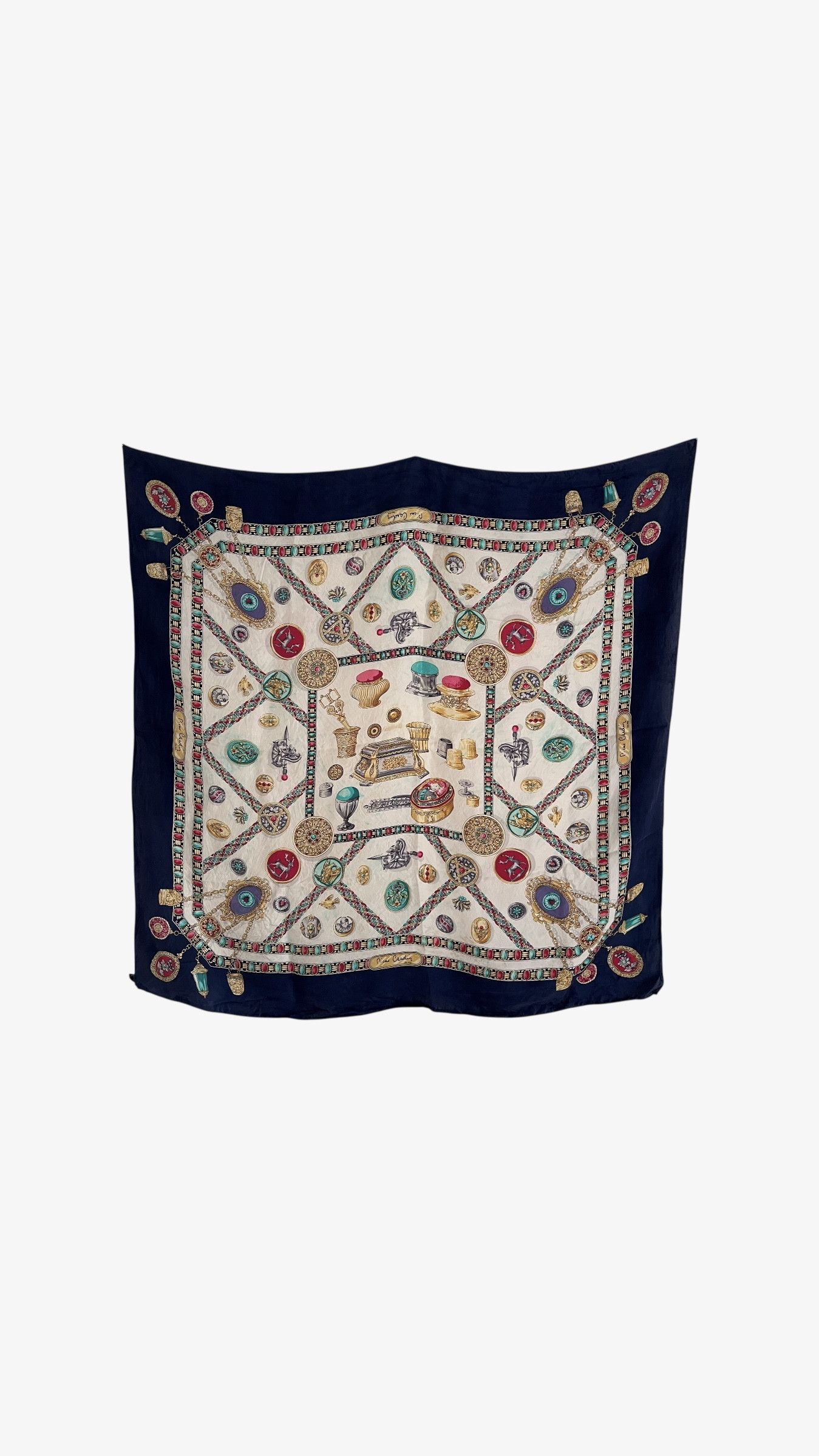 Vintage 90s Pierre Cardin Jewelled Print Silk Scarf