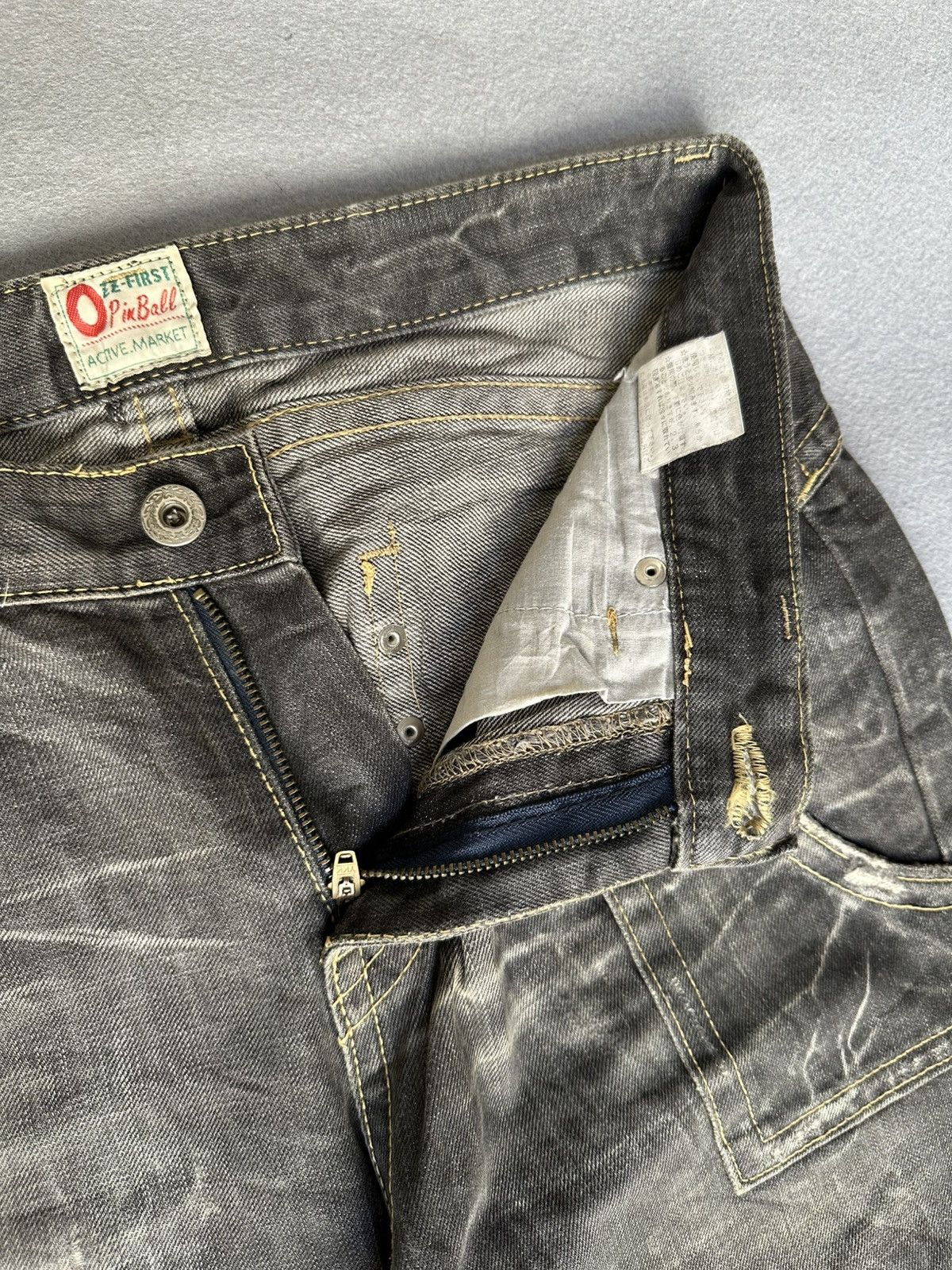 Japanese Brand FLARE Slim Ozz Pinball Distressed Denim Size US 30 / EU 46 - 8 Thumbnail