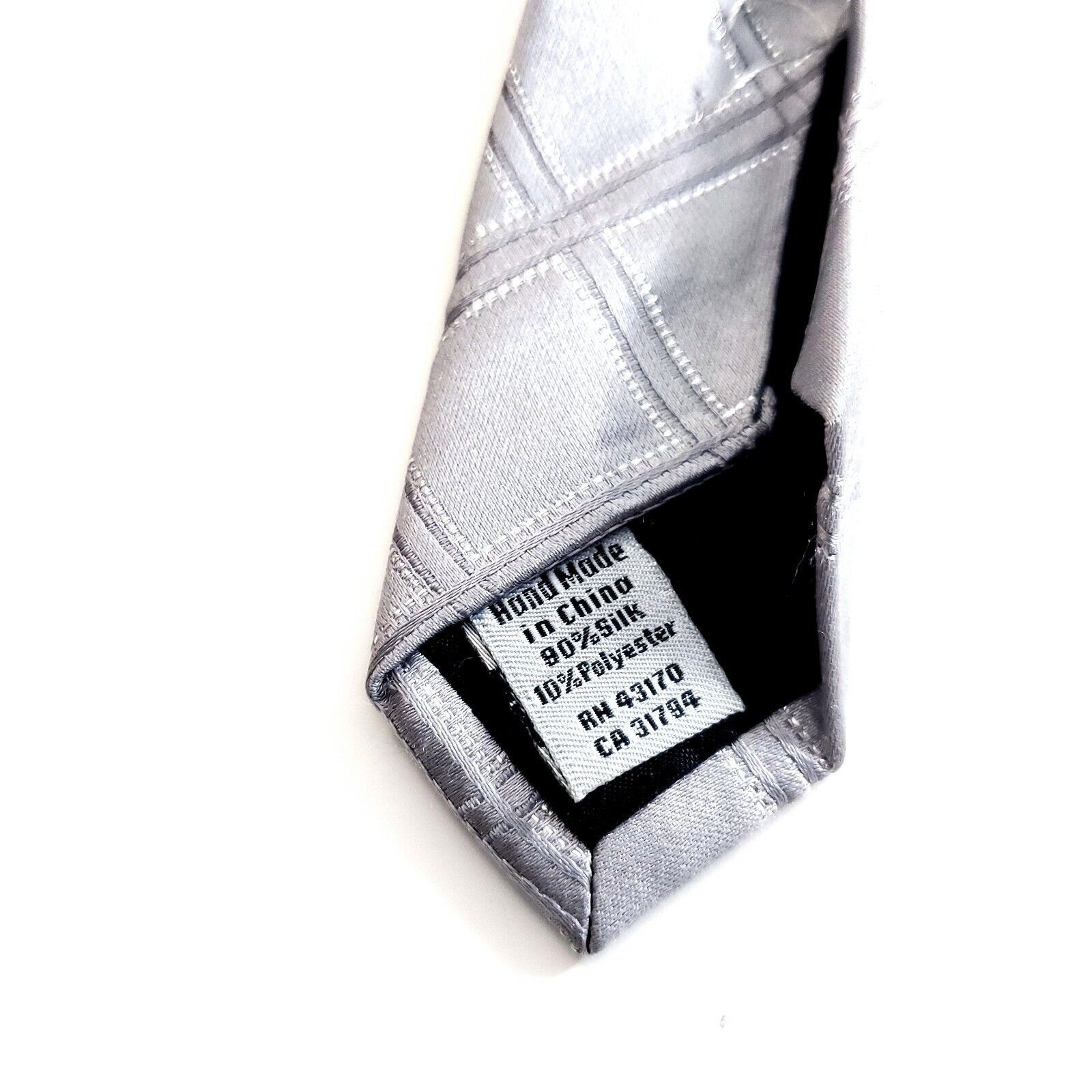 Vintage Geoffrey Beene Silver Plaid Woven Silk Tie Size ONE SIZE - 4 Thumbnail