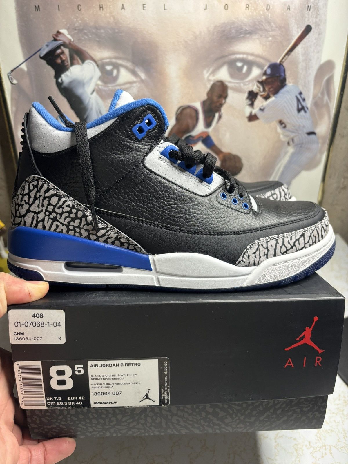 Jordan Brand Jordan Retro 3 ‘sport blue’ Size US 8.5 / EU 41-42 - 1 Thumbnail