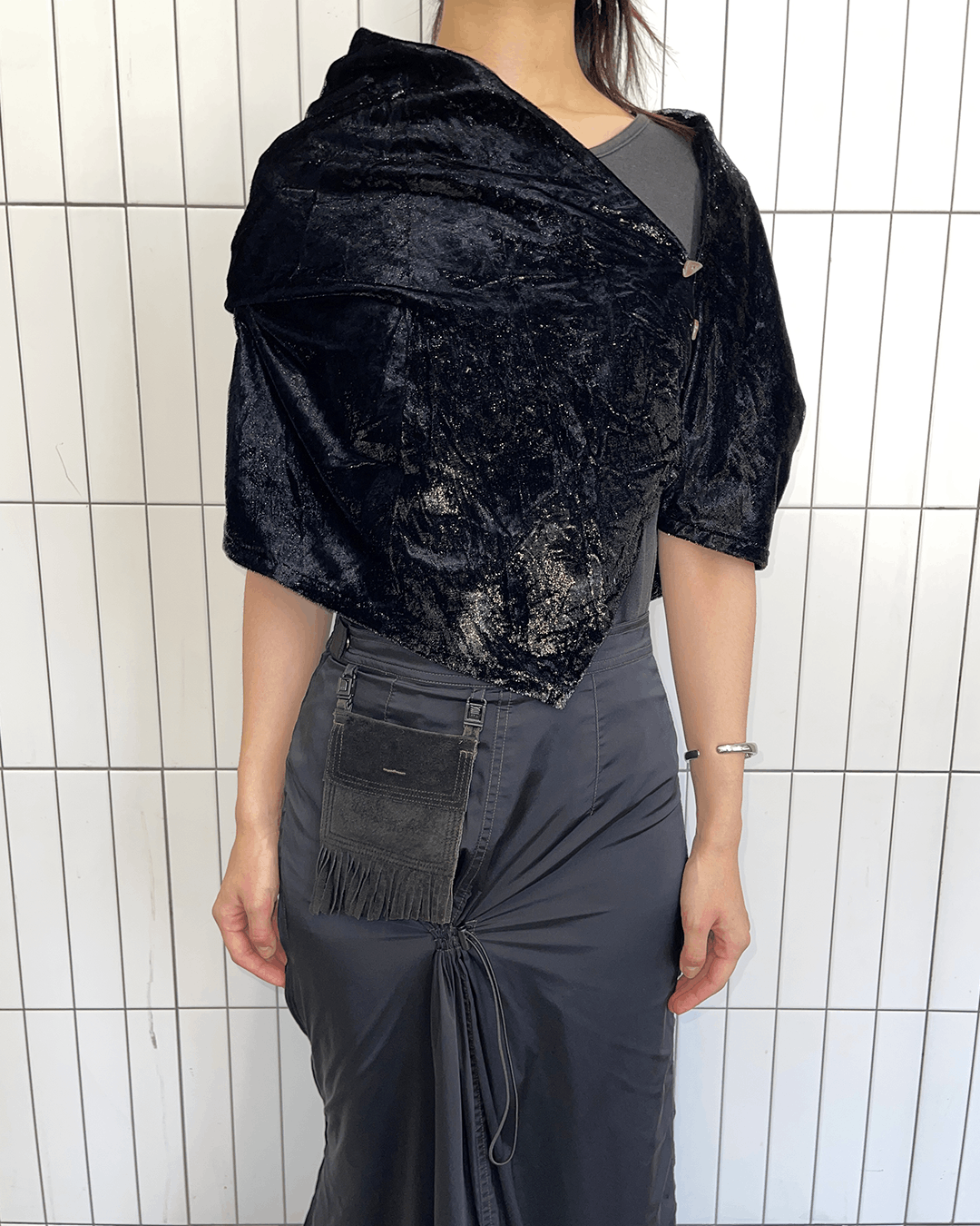 Japanese Brand Ritsuko Shirahama Velvet Asymmetric Button Cardigan Top Size ONE SIZE - 2 Thumbnail
