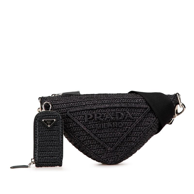 Prada Prada Triangle Crochet Raffia Shoulder Bag Natural Material Crossbody Bag DUTY FREE for USA
