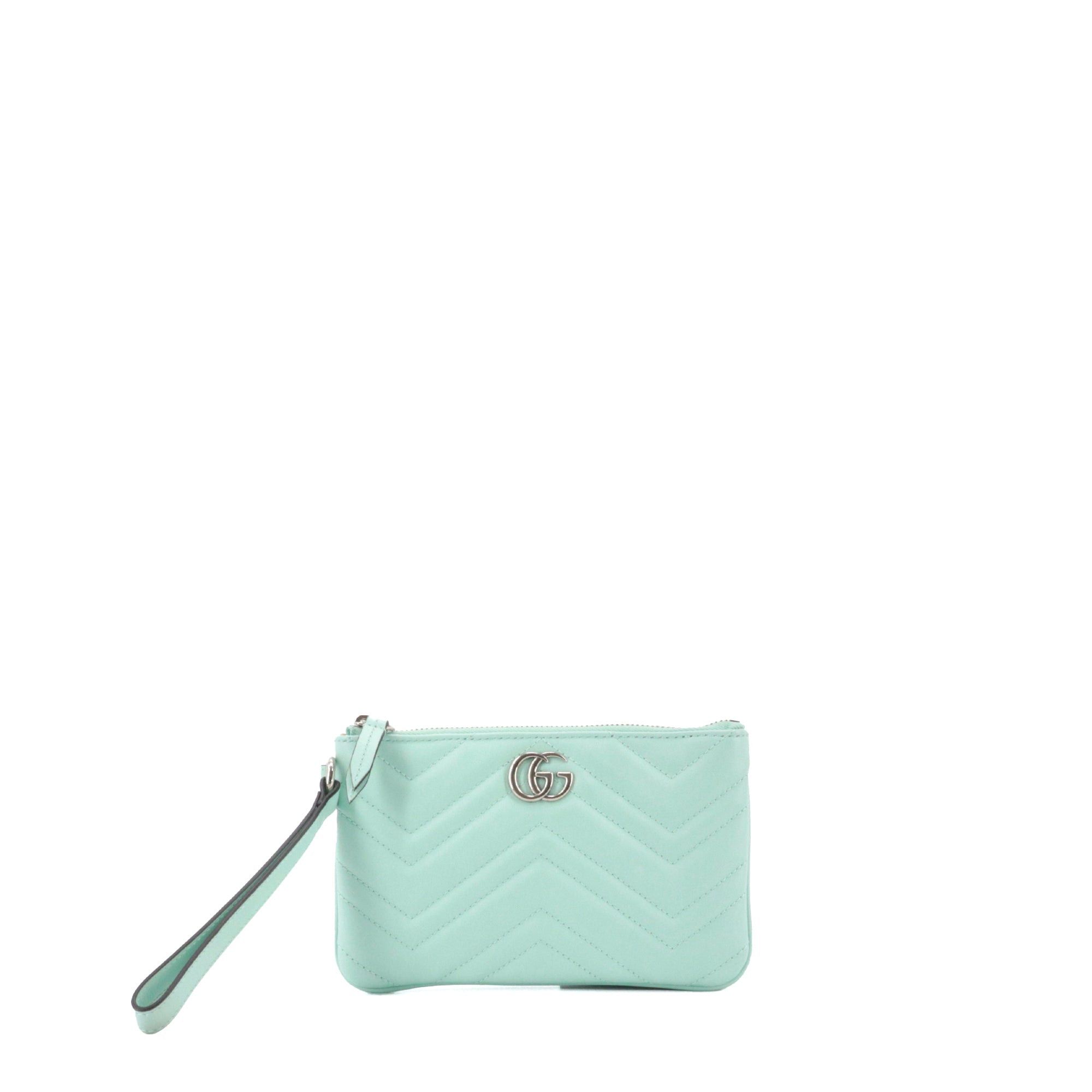 Gucci GUCCI - Gucci GG Marmont clutch in pastel blue chevron leather Size ONE SIZE - 1 Thumbnail