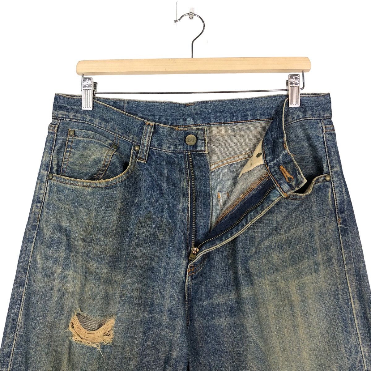Japanese Brand 🔥Punk Design Distressed Style Denim Jeans Tough Japan Size US 34 / EU 50 - 12 Thumbnail