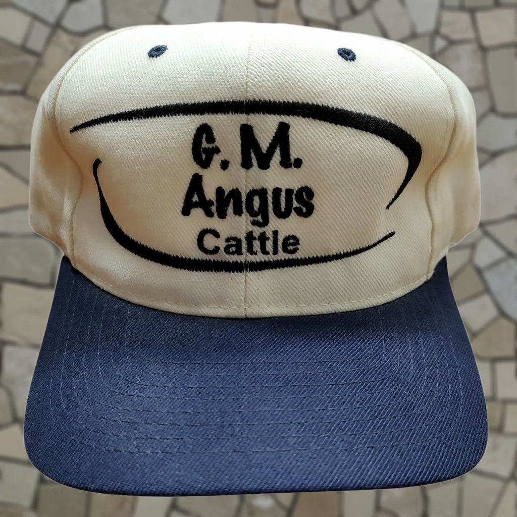 Vintage VINTAGE GM Angus Cattle Wool Blend Snapback Hat 1990s 2000s Ranch Yupoong Farmer Cap Beige Men One Size Adjustable Wool/Acrylic Canvas Hat Mens Size ONE SIZE - 1 Thumbnail