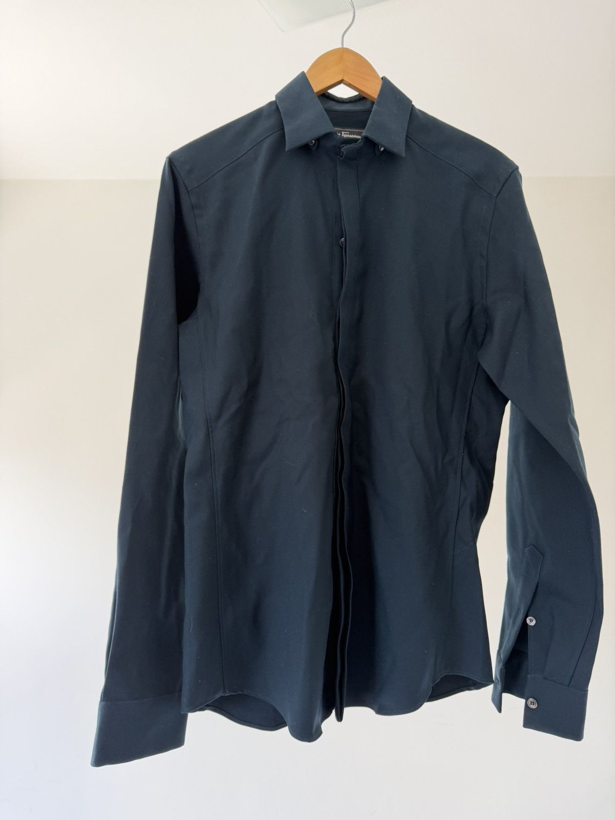Salvatore Ferragamo Navy 100% wool button up shirt - Ferragamo Size US M / EU 48-50 / 2 - 1 Thumbnail