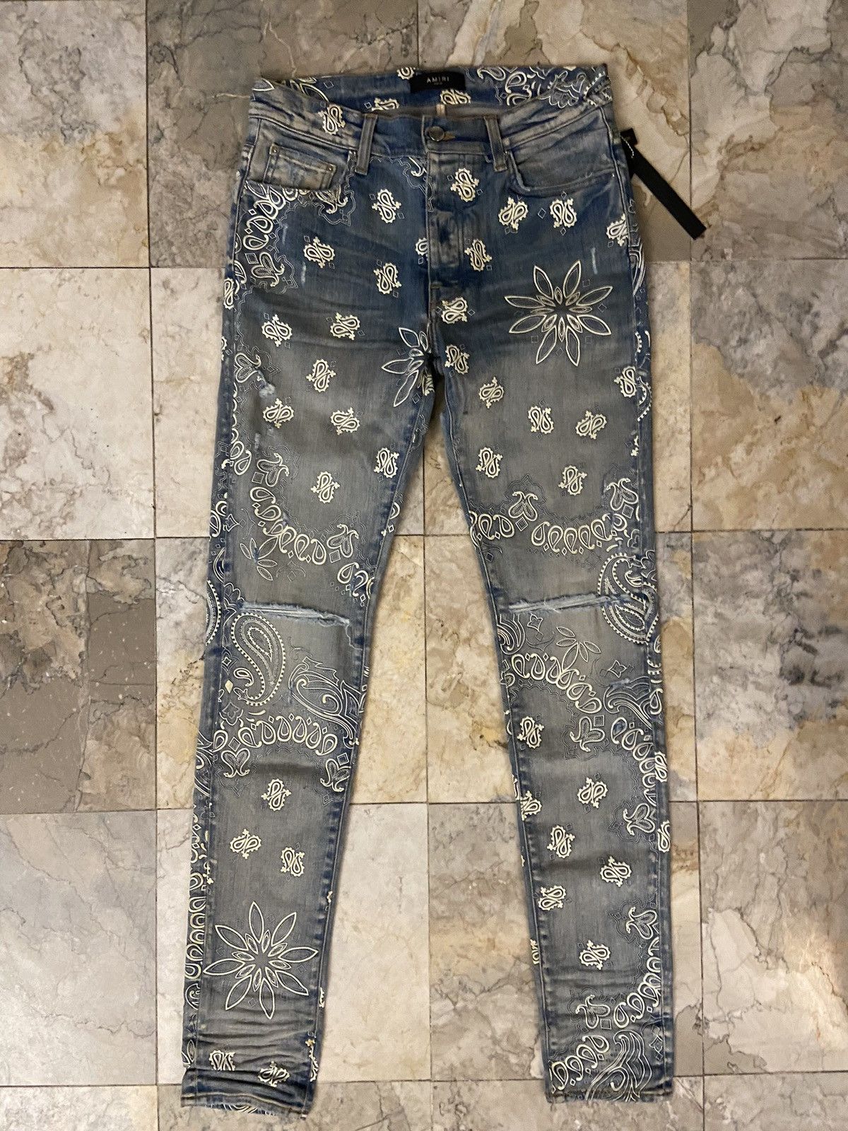 Amiri Amiri Flocked Paisley Bandana Jeans | Grailed