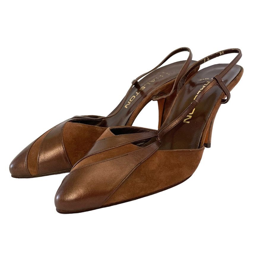 Halston × Vintage NWOT Halston Vintage Brown Suede Leather Slingback Heels Size US 7.5 / IT 37.5 - 2 Thumbnail