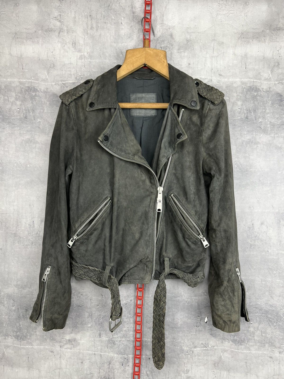 Allsaints ALLSAINTS Braided Wyatt Goat Leather Suede Biker Jacket EU36 Size S / US 4 / IT 40 - 3 Thumbnail