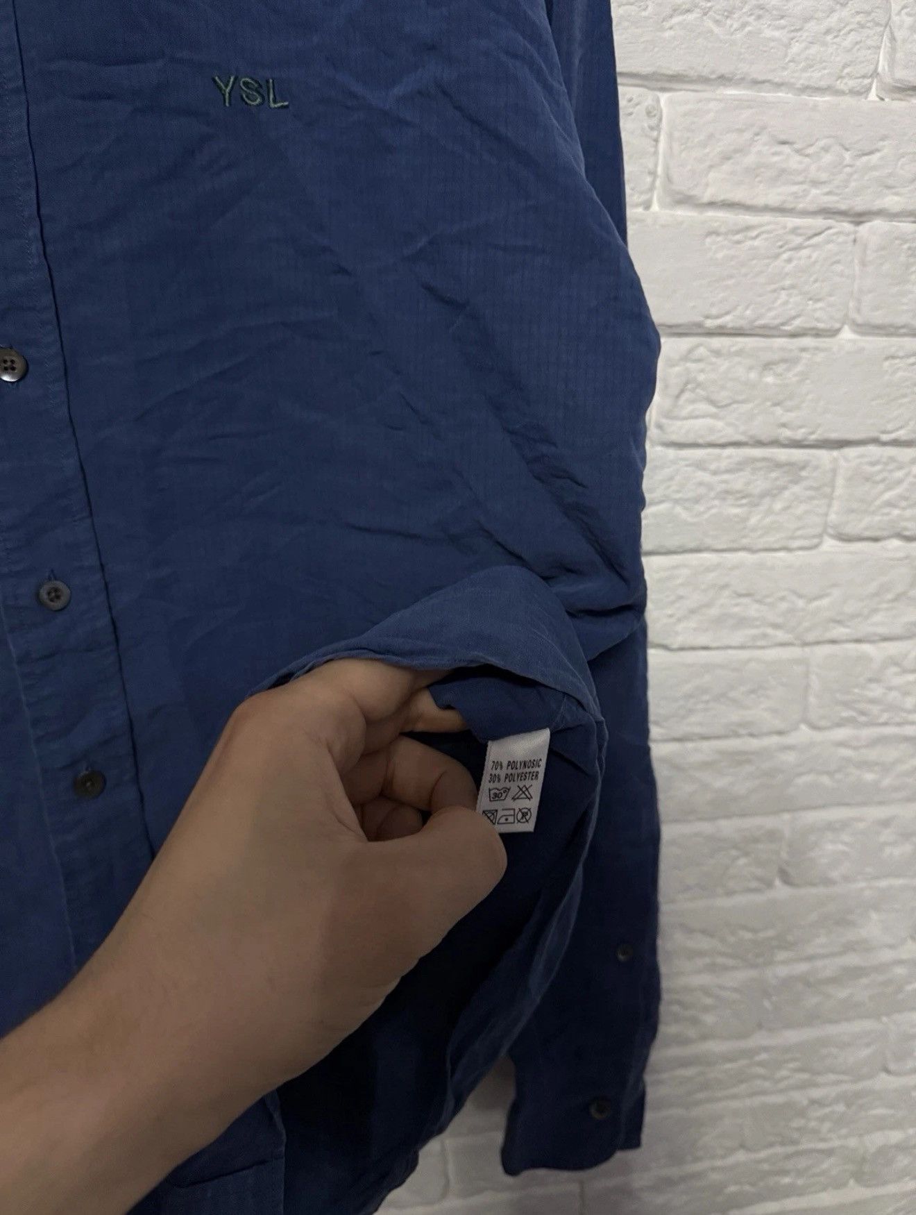 Saint Laurent Paris Saint Laurent Jeans Shirt Shiny Blue Overshirt Sz L Size US L / EU 52-54 / 3 - 5 Thumbnail