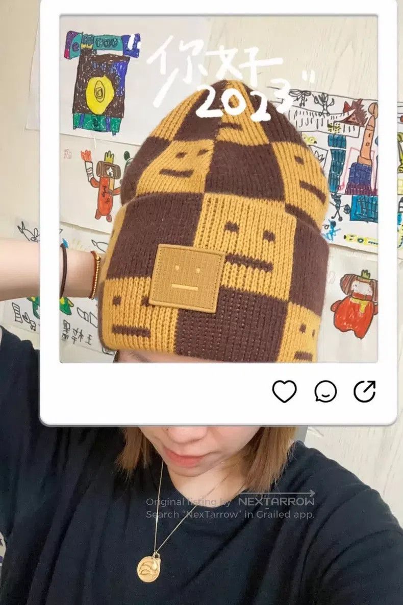 Acne Studios Acne Studios Smile Checkered Wool Hat, Yellow and Black, 1 Size ONE SIZE - 6 Thumbnail