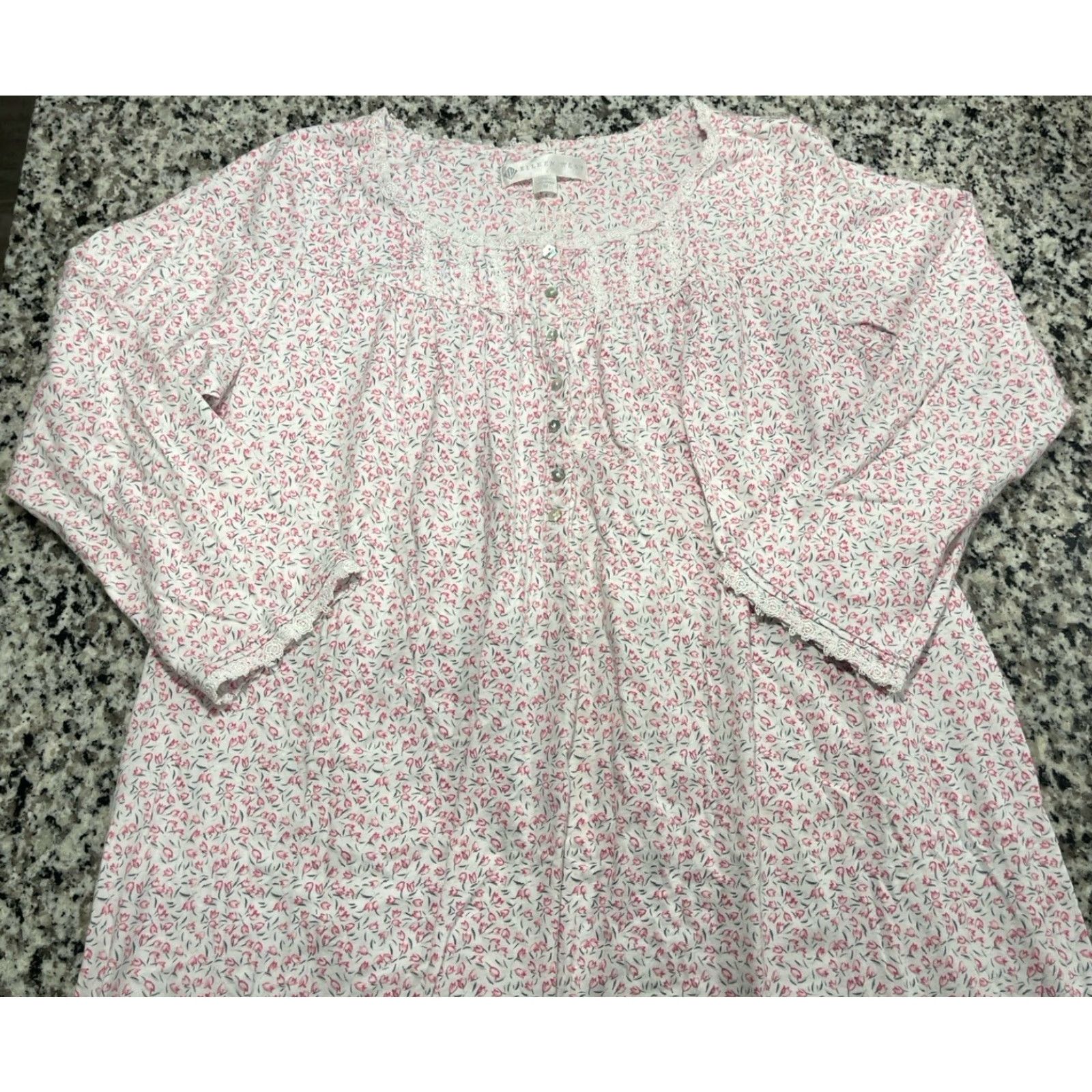 Vintage EILEEN WEST Nightgown Women Gown Lace Floral Pink White M Adult Women Size ONE SIZE - 4 Thumbnail