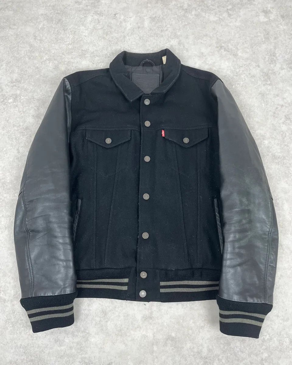 Levi's 2000s Levi’s Leather & Wool Teddy Black Bomber Jacket Size US M / EU 48-50 / 2 - 1 Thumbnail