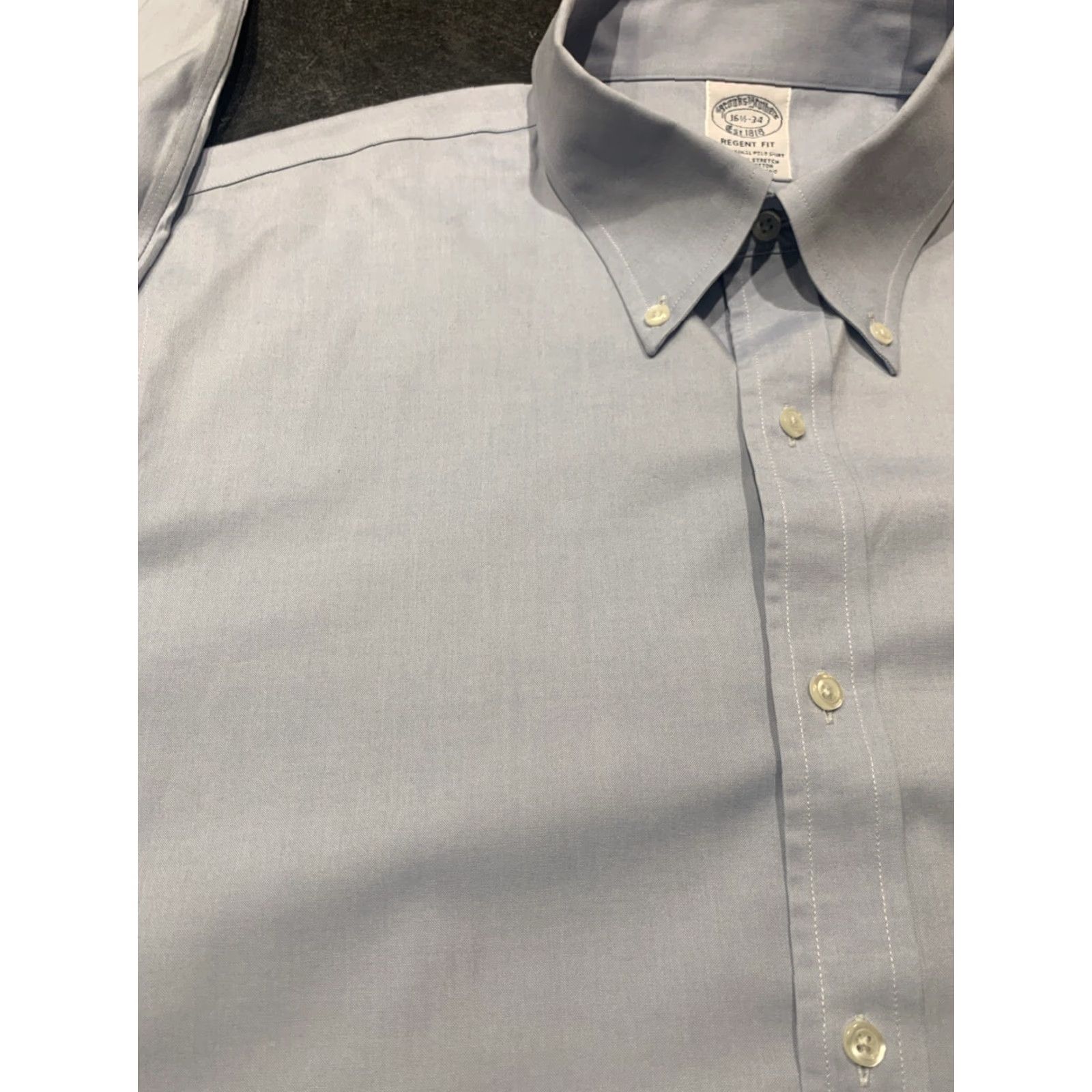 Brooks Brothers VINTAGE Brooks Brothers 1818 Regent Dress Shirt Men 16.5 Light Blue Cotton Button-Down Business Triggered Plaid Size 42R - 4 Thumbnail