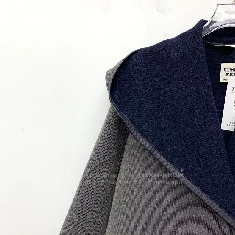 Hermes Hermes Gray Wool Lamb Skin Trimmed Hooded Long Sleeve Coat Size XXS / US 00 / IT 34 - 3 Thumbnail
