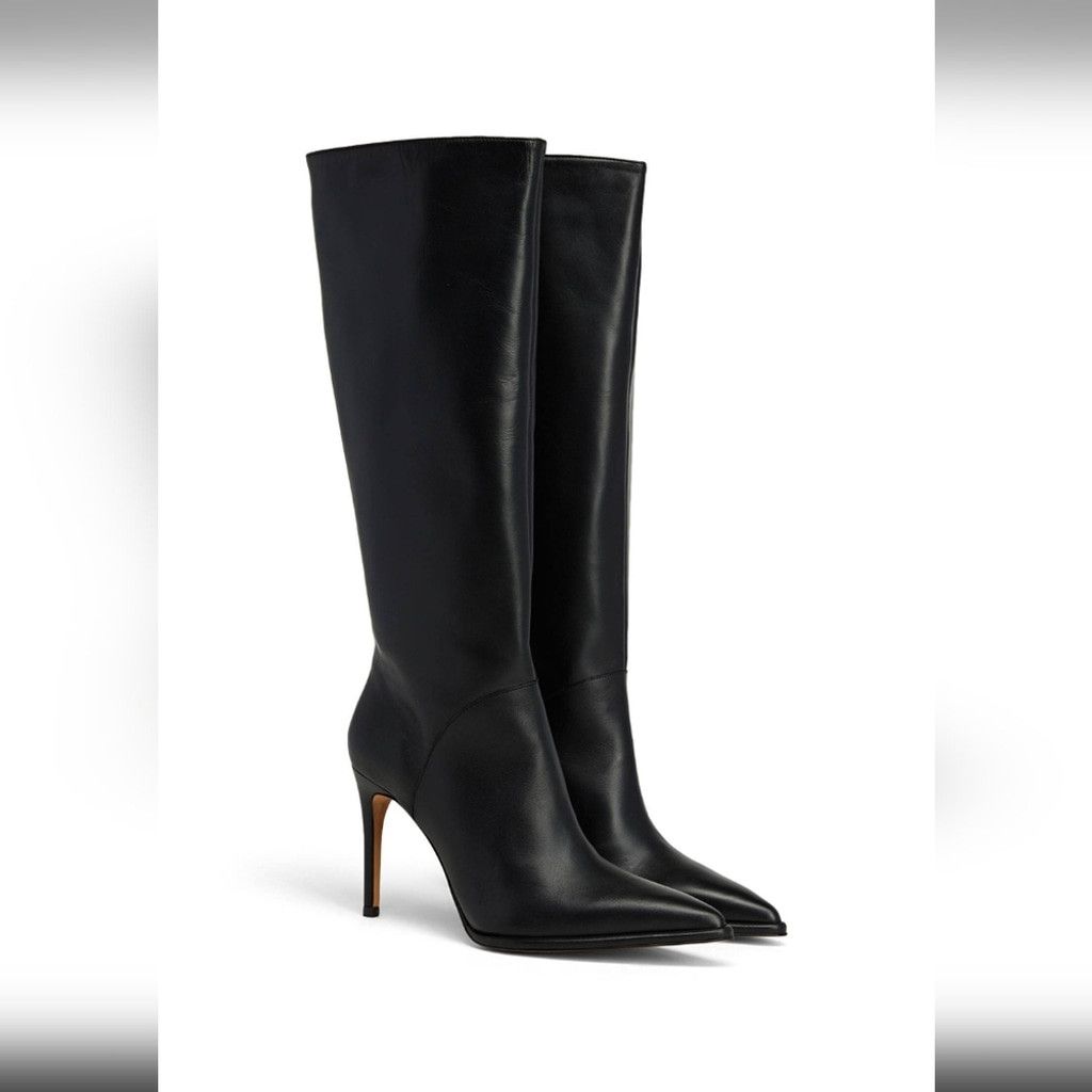 8 by YOOX Black Leather Heeled Knee-High Boots Size US 8 / IT 38 - 1 Thumbnail