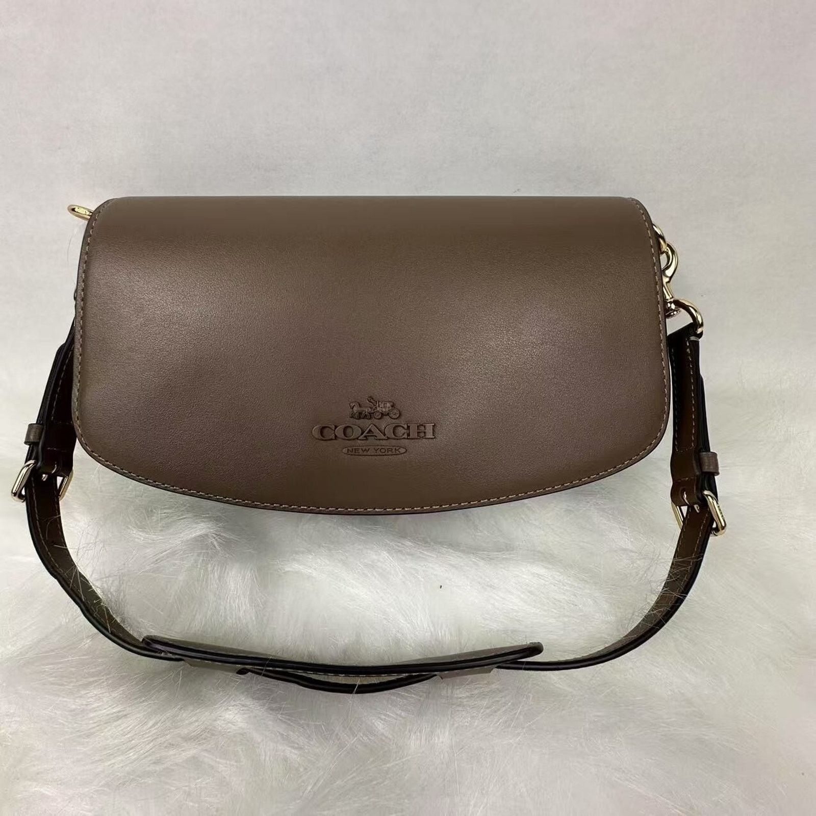 Coach COACH Andrea Shoulder Bag Smooth Leather/Gold/Dark Stone NWT Size ONE SIZE - 2 Thumbnail
