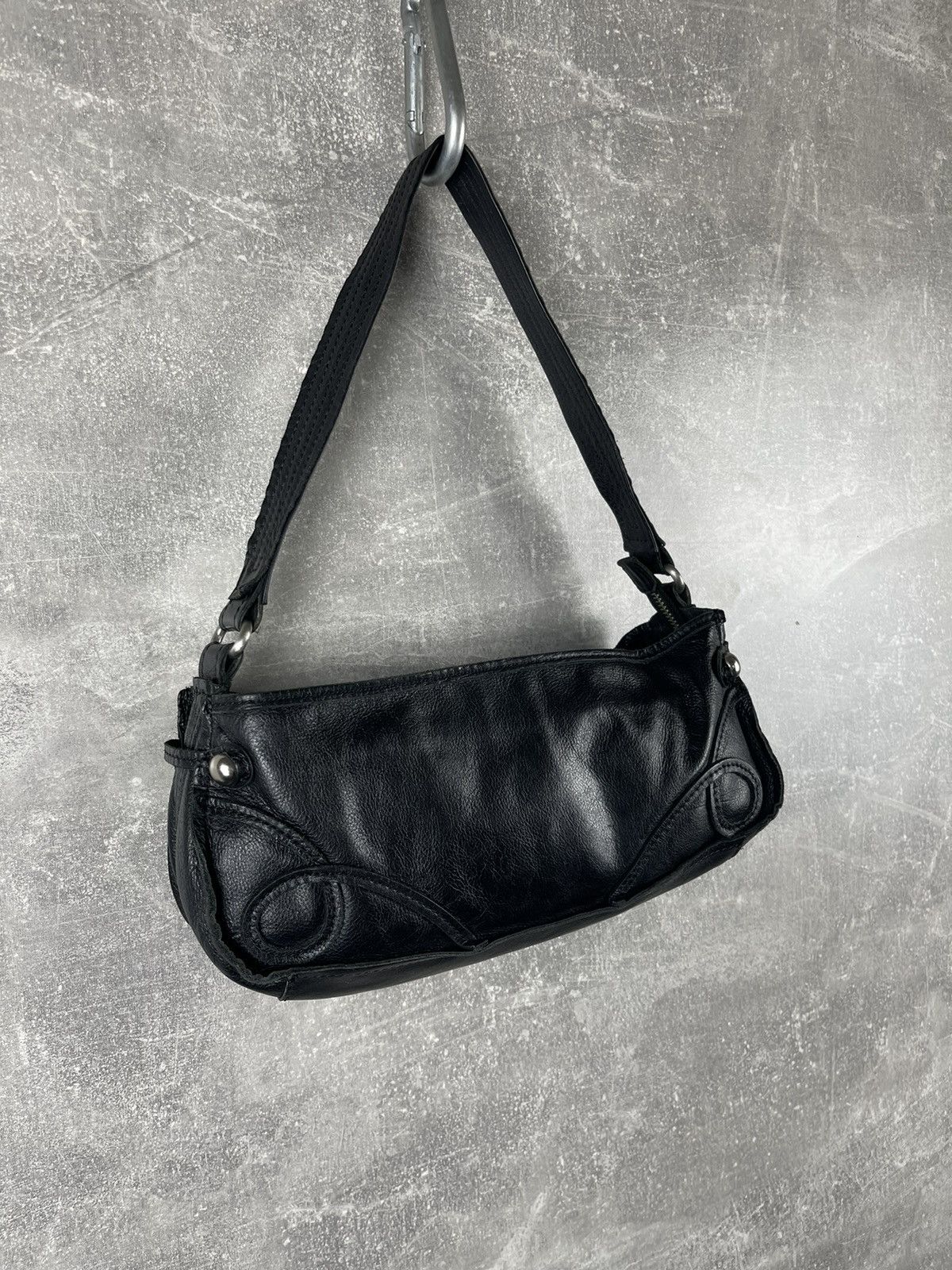 Sisley Black Leather Baguette Shoulder Bag Y2K 00s Rectangular Size ONE SIZE - 8 Thumbnail