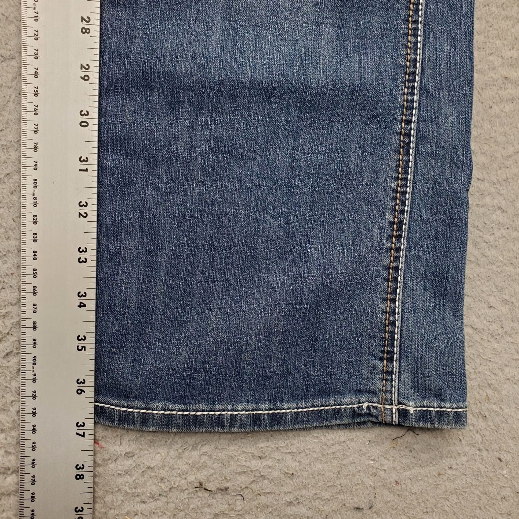 Vintage Earl Jeans Womens Bootcut Jeans 8P Blue Petites 5-Pocket Embroidered Beaded Thick Stitch Denim Size 30" / US 8 / IT 44 - 3 Thumbnail