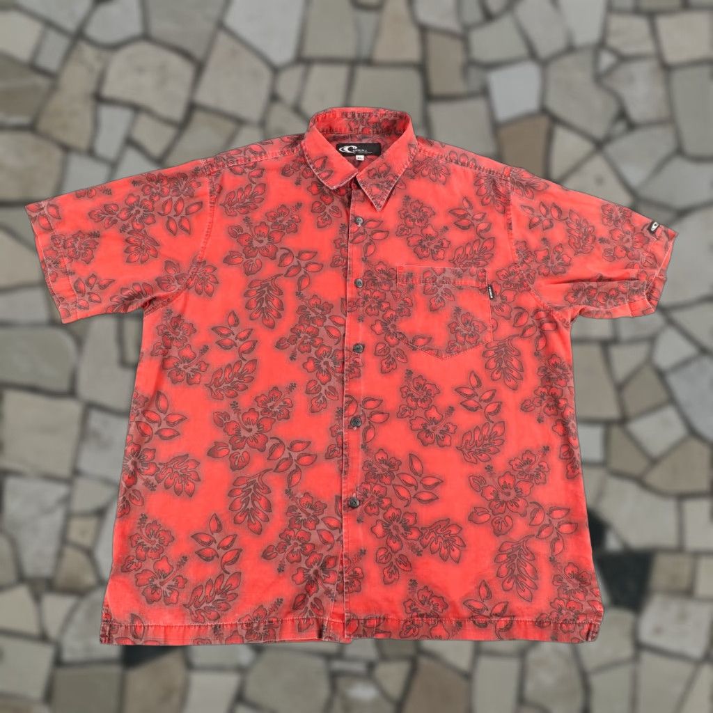 VINTAGE O'Neill Shirt XL Red Floral Hawaiian Button Up 90s Beach Tropical Mens