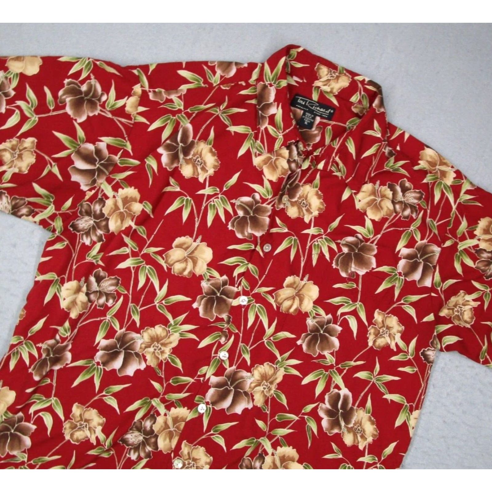 Tori Richard VINTAGE Tori Richard Mens XL Red Floral Short Sleeve Hawaiian Button Up Shirt Size US XL / EU 56 / 4 - 2 Thumbnail