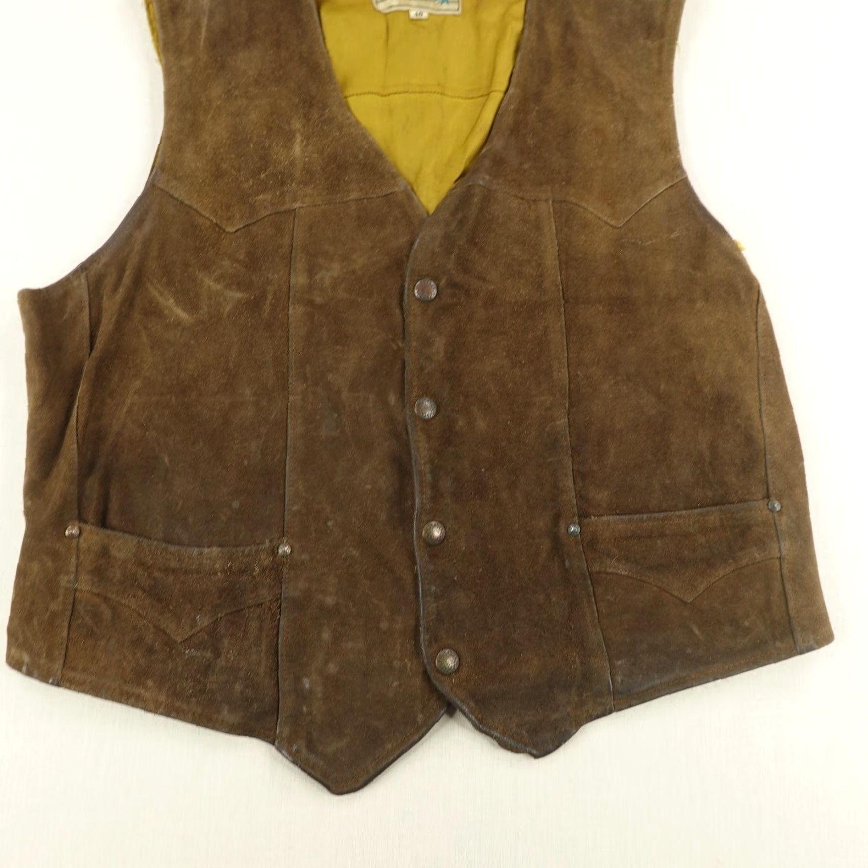 Vintage Vintage Pioneer Wear Vest Mens 40 Brown Suede Western Cowboy Leather Waistcoat ^ Size US XXS / EU 40 - 3 Thumbnail