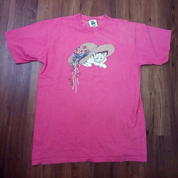 Other Vintage 90s Cat Kitten Under Hat T-Shirt Size US L / EU 52-54 / 3 - 2 Thumbnail