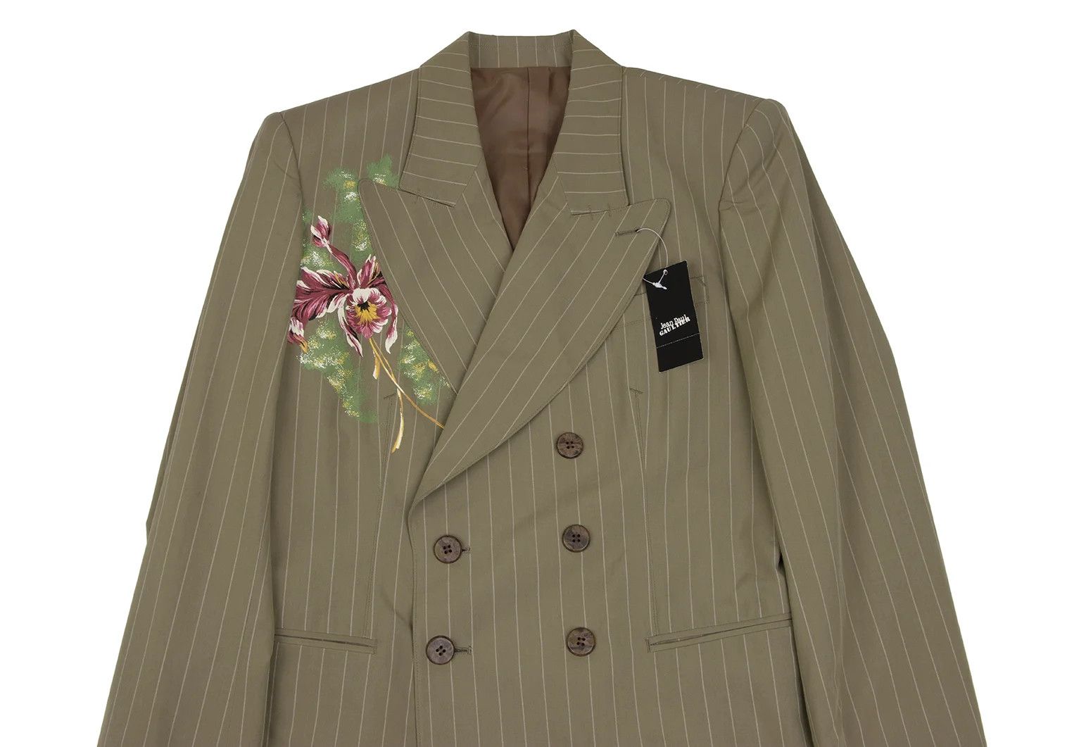 Jean Paul Gaultier Flower Print Cotton Stripe Double Breasted Jacket Beige 48 Size US M / EU 48-50 / 2 - 2 Thumbnail