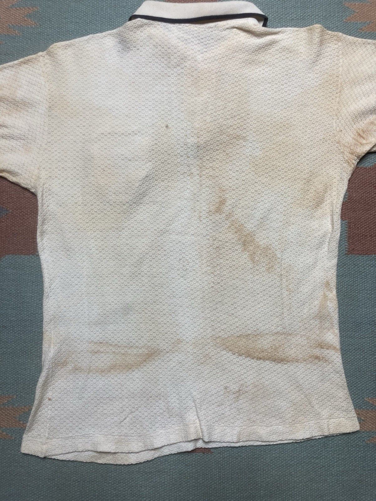 Vintage 1960s polo shirt jacquard waffle knit stained cotton medium Size US M / EU 48-50 / 2 - 8 Thumbnail