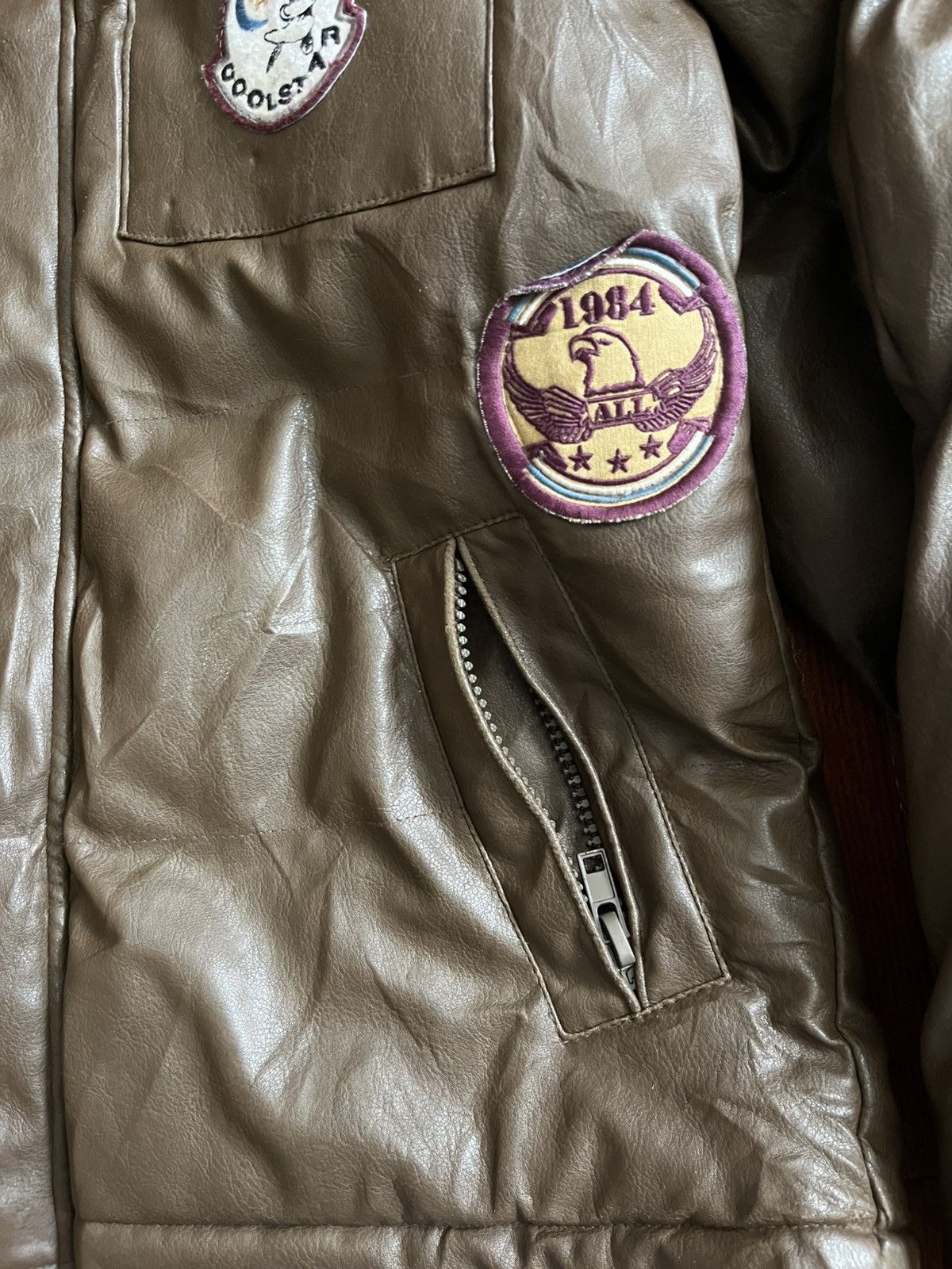 Japanese Brand Brown leather bomber/parka fur, patches Size US M / EU 48-50 / 2 - 7 Thumbnail