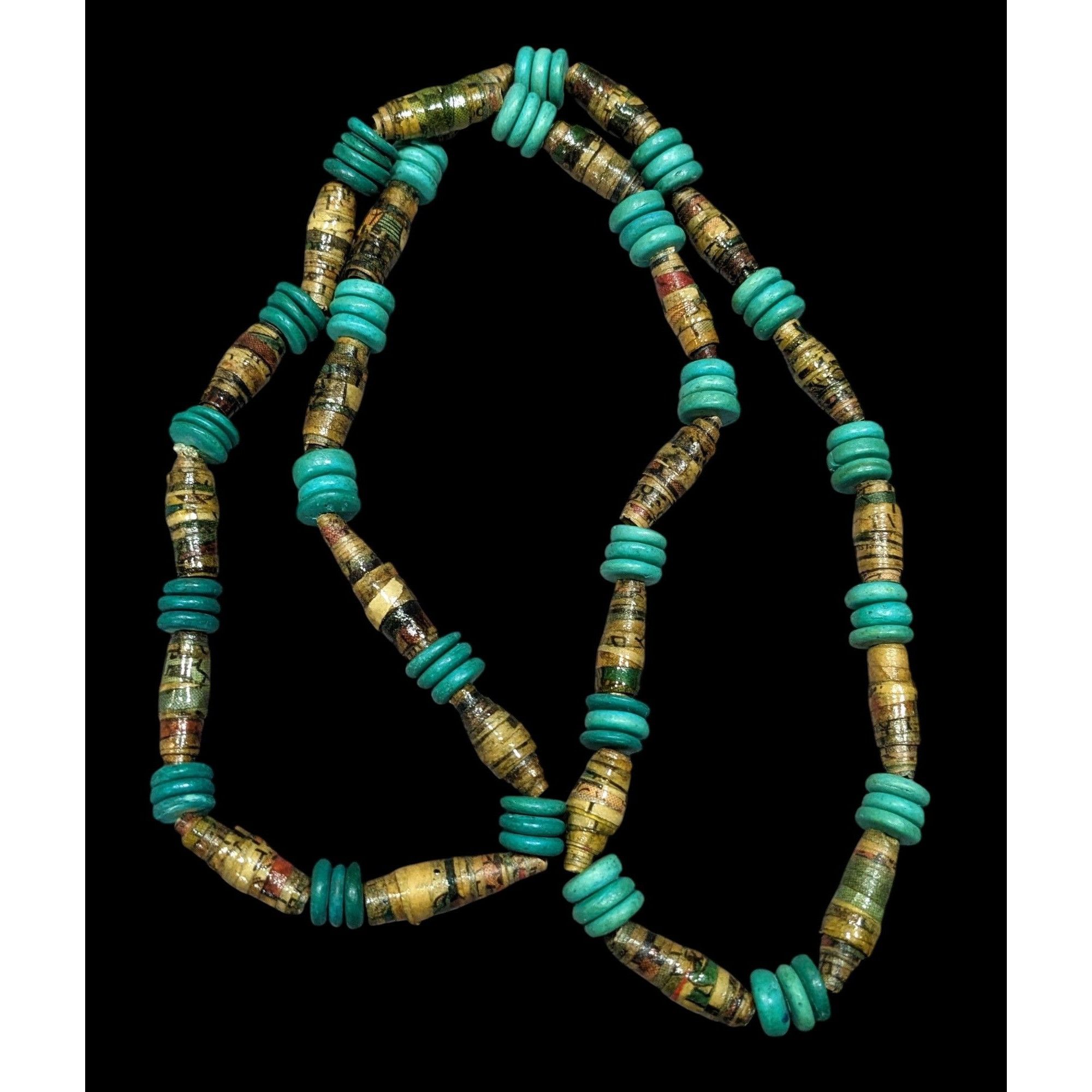 Handmade Casual Handmade Turquoise And Tan Wood And Paper Beaded Neck Size ONE SIZE - 1 Thumbnail