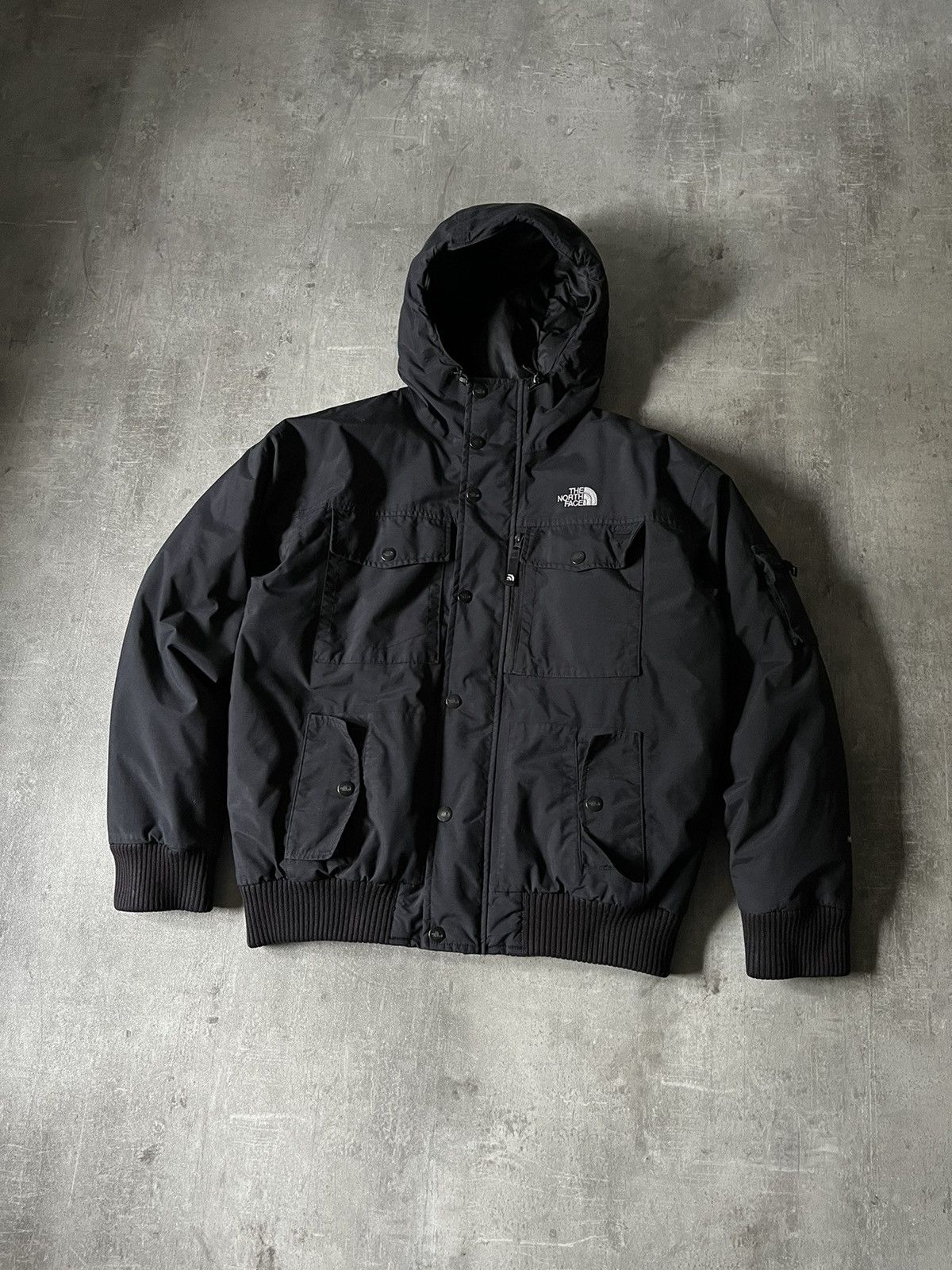 image of Outdoor Life x The North Face Hyvent Gotham Puffer Bomber Jacket in Black, Men's (Size Large)