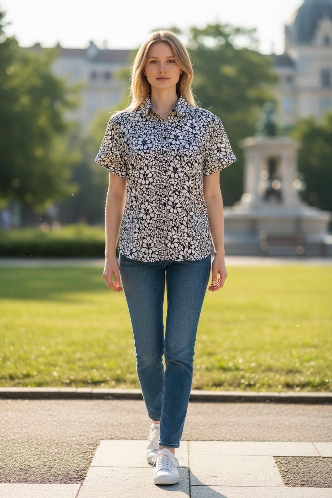 Other Kim Rogers Floral Short Sleeve Button-Up Blouse Size M / US 6-8 / IT 42-44 - 2 Thumbnail