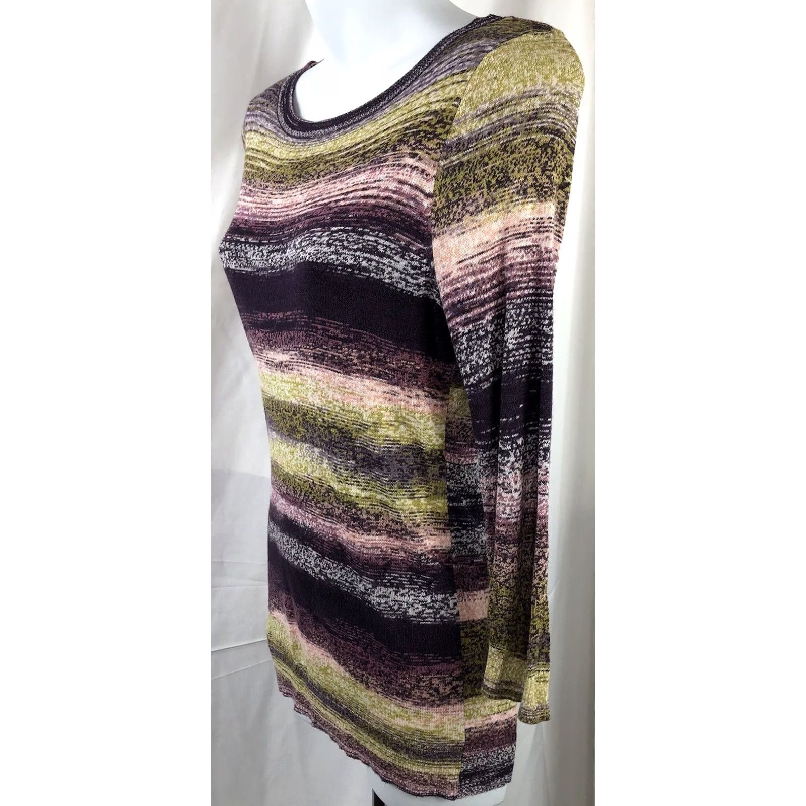 Ann Taylor Ann Taylor Knit Top M Purple Green Geometric Long Sleeve Hippie Bohemian Blouse Women Jersey Knit Collection 90s Retro Casual Size M / US 6-8 / IT 42-44 - 2 Thumbnail