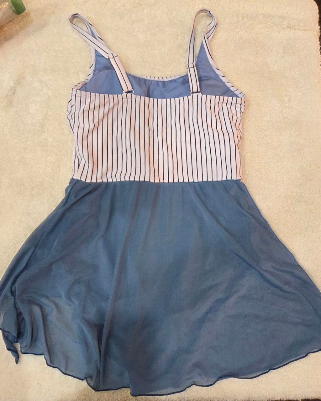 Other Womens Striped One Piece Swimsuit with Blue Skirt Cover-up S Size S / US 4 / IT 40 - 3 Thumbnail