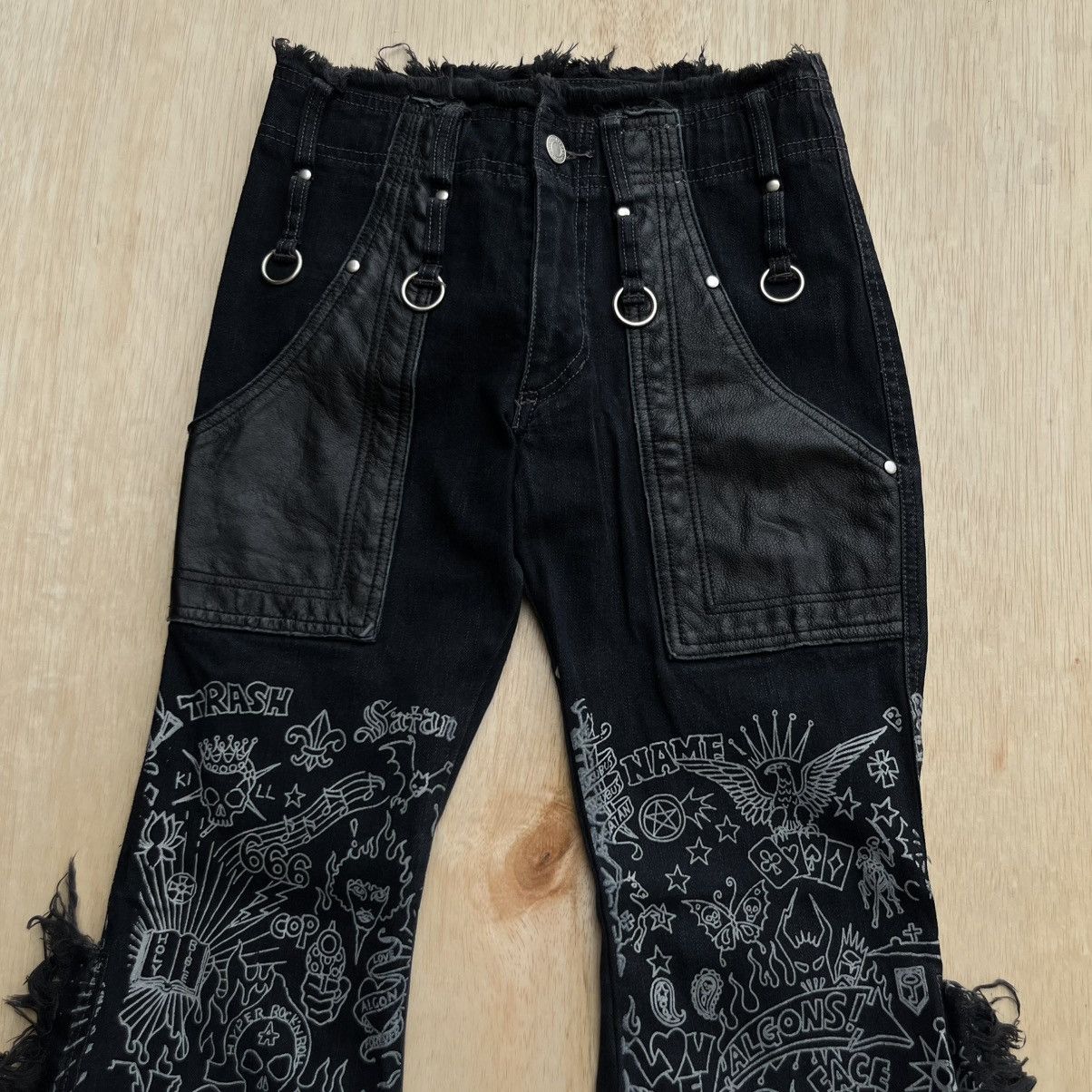 Tornado Mart ALGONQUINS JAPANESE BRAND BONDAGE Y2K MAD PUNK FLARED DENIM Size 27" / US 4 / IT 40 - 2 Thumbnail