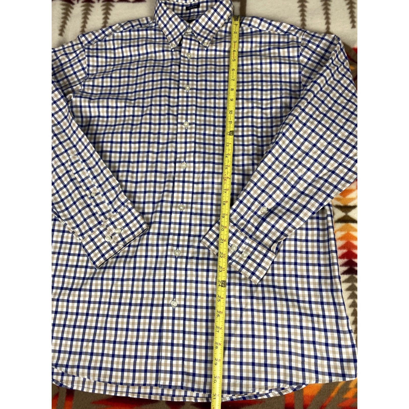 Vintage Hathaway Non Iron Mens XL Button-Down Long Sleeve Plaid Blue & Tan Shirt Mens XL Size US XL / EU 56 / 4 - 4 Thumbnail